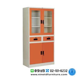 ตู้เอกสารสูง 4 บานเปิด มีลิ้นชัก บนกระจก-ล่างทึบ 3 ฟุต SC3F4P01