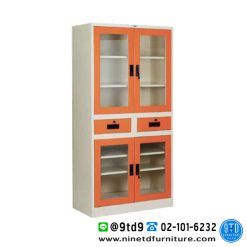 ตู้เอกสารสูง 4 บานเปิด มีลิ้นชัก บน-ล่างกระจก 3 ฟุต SC3F4P02