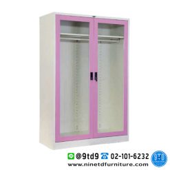 ตู้เสื้อผ้า 2 บานเปิดกระจกใสสูง ราวใต้ชั้น 1 แผ่นชั้น 4 ฟุต WD401FGL